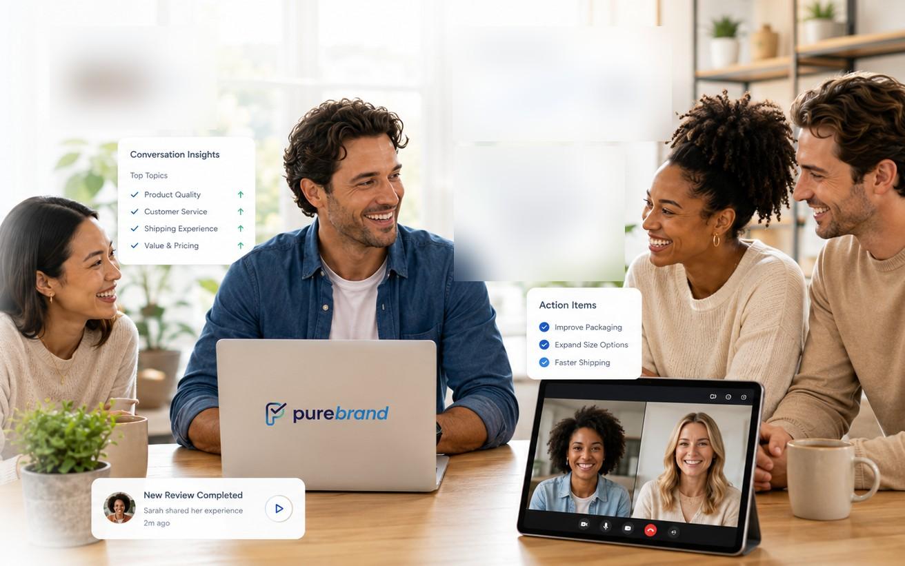 A team watching a live Purebrand review on a tablet